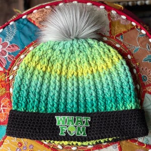 WhatFam - Big Something Inspired Crochet Hat - Recycled/sustainable yarn- Lime Green Ombré