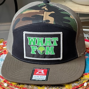 WHAT FAM Camo Flatbill Hat / Big Something Inspired / Richardson Brand 7 Panel Flatbill