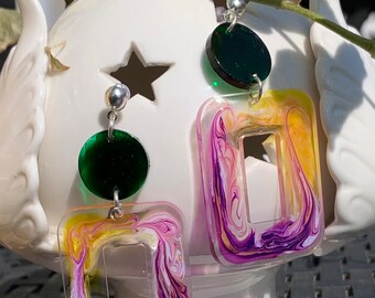purple yellow earrings