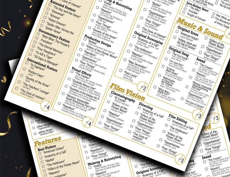 2024 Awards Printable Oscar Ballot Download 96th Academy Awards Party