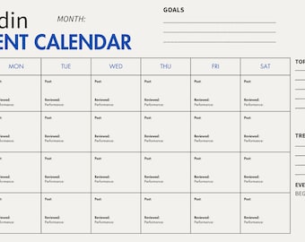 Linkedin Content Calendar Printable PDF