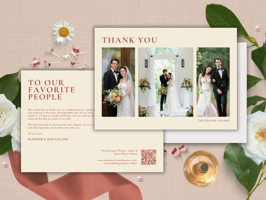 Modern Wedding Thank You Cards Template 5x7 | Canva Digital Download - Etsy