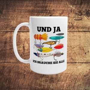 XXL fishing lure mug with funny saying I fishing mug as a gift for anglers - white ceramic mug 15oz