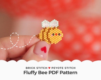 Fluffy Bee Charm, Insect Brick Stitch Pattern, Wasp Peyote Stitch Pattern, Brick Stitch Earring Pattern, Beaded necklace pendant, Digital
