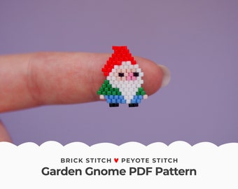 Garden Gnome Brick Stitch Pattern, Cute Dwarf Peyote Stitch Earrings, Mini Seed Beads Charms for Jewelry making, Pendant Jewelry, Digital