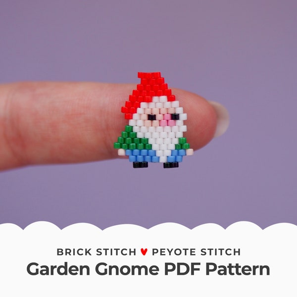 Garden Gnome Brick Stitch Pattern, Cute Dwarf Peyote Stitch Earrings, Mini Seed Beads Charms for Jewelry making, Pendant Jewelry, Digital