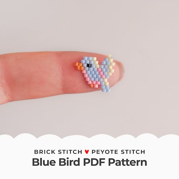 Blue Bird Brick Stitch Pattern, Small Hummingbird Peyote Stitch Earrings for Beading, Animal Seed Beads Charm, Digital Download