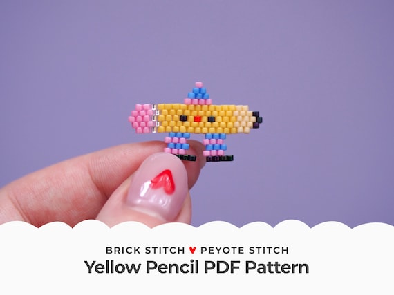 Yellow Pencil Brick Stitch Pattern, Cute School Peyote Stitch Earrings, Diagram for Jewelry making, Pendant Jewelry, Teacher’s Gift Idea