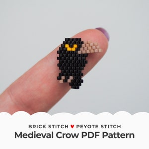 Medieval Crow Brick Stitch Pattern, Black Bird Halloween Peyote Stitch Earrings, Scary Seed Beads Graph for Jewelry making, Charms Jewelry