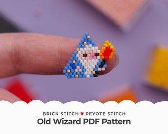 Old Wizard Brick Stitch Pattern, Magician Peyote Stitch Beading Diagram for Jewelry making, Seed Beads Pendant, Digital Download