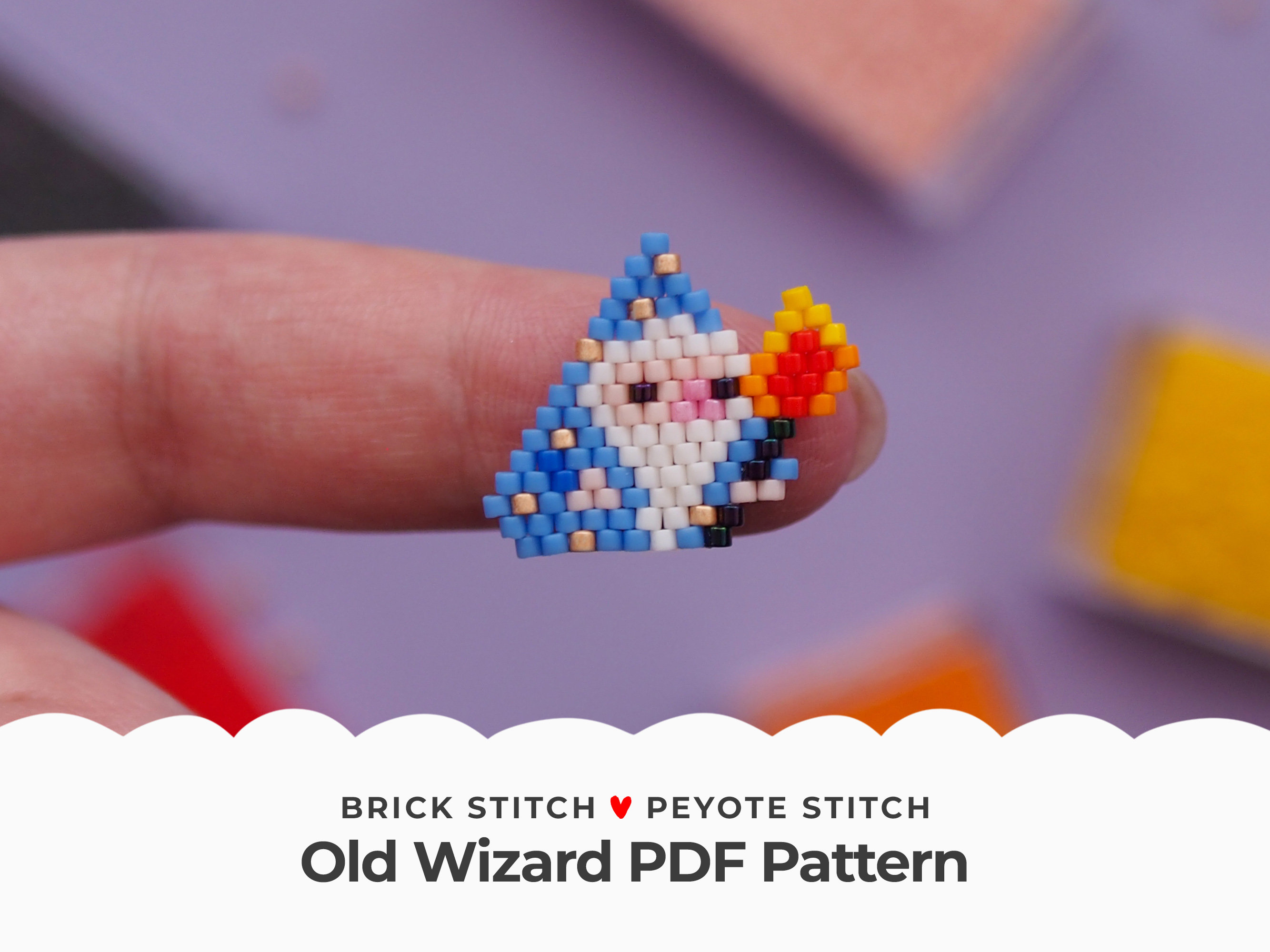Old Wizard Brick Stitch Pattern, Magician Peyote Stitch Beading Diagram for Jewelry making, Seed Beads Pendant, Digital Download