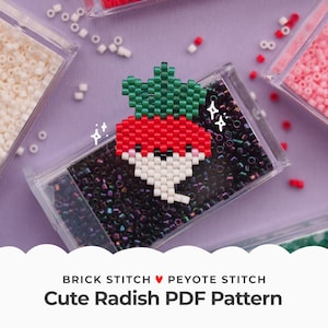 Cute Radish Charm Brick Stitch Pattern, Kawaii Veggie Peyote Stitch Pattern, Brick Stitch Earring Pattern, Jewelry supply, Digital download