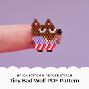 Tiny Bad Wolf Brick Stitch Pattern, Cute Peyote Stitch Charm, Seed Bead Diagram for Jewelry making, Beaded Jewelry, Beading Tutorial