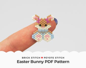 Patrón de punto de ladrillo de conejito de Pascua, lindo patrón de aretes de peyote de conejo para dijes de cuentas y abalorios de semillas, gráfico para hacer joyas