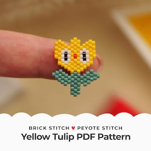 Motif de point brique tulipe jaune, jolies boucles d'oreilles fleur peyotl, joli diagramme de perles de rocaille pour la fabrication de bijoux, téléchargement numérique