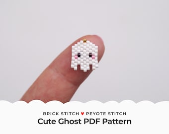 Lindo patrón de puntada de ladrillo fantasma, mini aretes de puntada peyote para Halloween, gráfico de pequeñas cuentas de semillas para hacer joyas, tutorial de abalorios con dijes