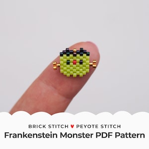 May include: A green Frankenstein monster bead pattern for brick stitch and peyote stitch. The pattern is available as a PDF download.