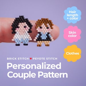 Personalisiertes Paar-Ziegelstichmuster, Rocailles-Diagramm, das zur Herstellung eines individuellen Geschenks, eines DIY-Hochzeitsgeschenks, eines Valentinsgrußes oder eines Perlenarmbandanhängers verwendet wird