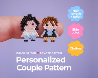 Personalized Couple Brick Stitch Pattern, Seed Beads Diagram used to make Custom Gift, DIY Wedding Gift, Valentines or Beaded Bracelet Charm