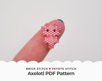 Axolotl Brick Stitch Pattern, Cute Ocean peyote stitch earrings, Small sea animal seed beads graph for Jewelry making, Charms and pendants