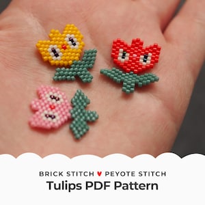 3 tulipes au point de brique, breloques pour bracelet en point de peyotl fleurs mignonnes, diagramme de perles de rocaille pour la fabrication de bijoux, pendentif bouquet de bijoux