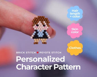 Personalized Character Brick Stitch Pattern, Seed Beads Diagram used to make DIY Custom Gift, DIY Wedding Gift or Beaded Bracelet Charm