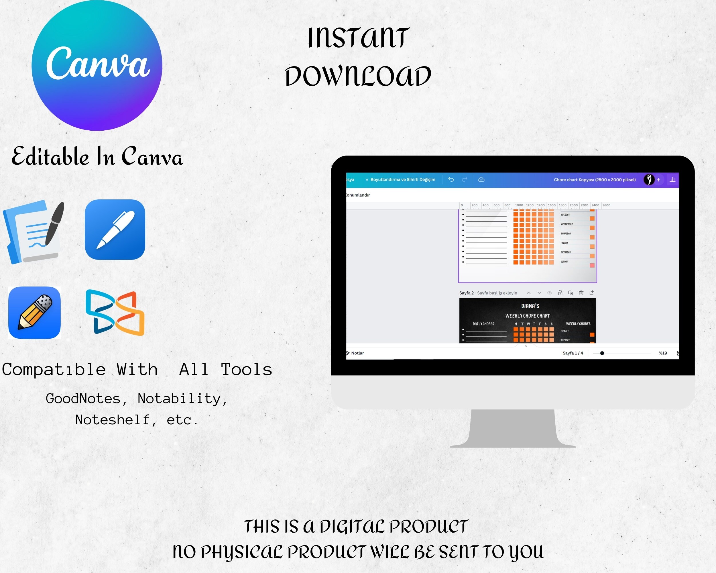 Editable Chore Chart Monthly Chart Chore Chart Family Digital Download