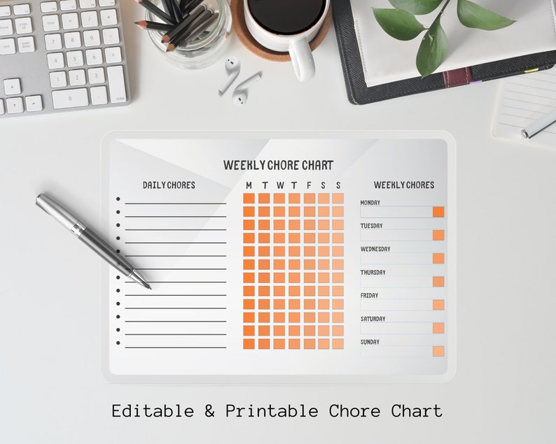 Editable Chore Chart | Monthly Chart | Chore Chart Family | Digital ...