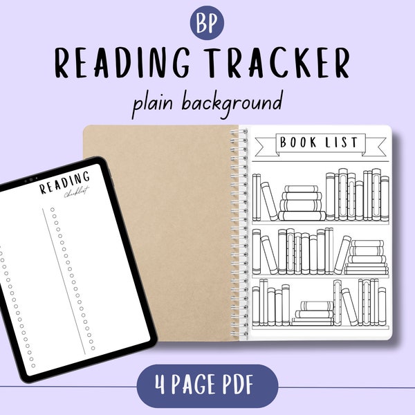 Printable Reading Tracker for Bullet Journals and Planners - Plain Background - Bookshelf - To Read Checklist - Book Notes - Book Tracker
