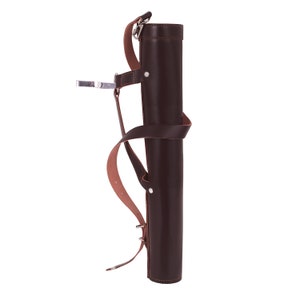 thumbnail interactive-video image 1 of Bullwhip Squadron Genuine Cowhide Leather Back Arrow Quiver – Traditional Handmade (Brown, AR-1039-BRN) 1 of 3