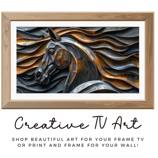 Samsung Frame TV Art 3D Horse Head Abstract Metal Metallic Copper Bronze Style Sculpture Art Print Instant Download PRINTABLE