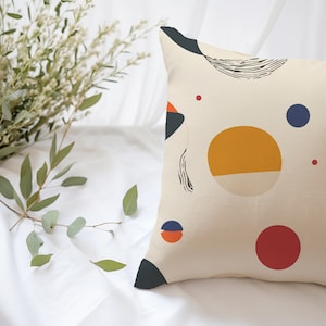Fronha de impressão vetorial abstrata | Minimalista Bauhaus Simples Formas Planas Creme Vermelho Laranja Azul Mínimo Elegante Padrões Matisse Impressão em Tecido