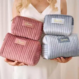 CUSTOM Velvet Makeup Bag | Personalized Cosmetic Pouch | Bridesmaid Gift Luxurious Bag | Travel Toiletry Cosmetic Bag, Sister Christmas Gift