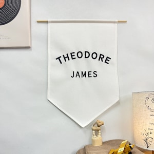 BANDERA CON NOMBRE BORDADA Decoración personalizada / Banderín con nombre de bebé personalizado 2024 Tapiz Baby Shower Regalo para bebé recién nacido Banner para guardería Bandera de lona de madera