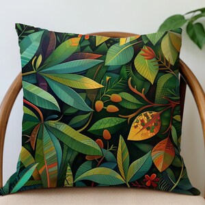 Vibrant Foliage Print Pillowcase | Exotic Plants Flowers Vibrant Colour Green Tropical Rainforest Vintage Illustration Oil Painting Biolific