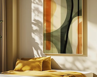 Japandi Wall Art Print, Minimalist Abstract Modern Geometric Painting, Earth Tones Mid-century Boho Inspired Home Decor Style, Canvas Poster