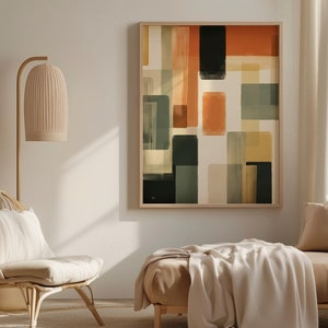 Mid-century Wall Art Print, Minimalist Abstract Modern Geometric Painting, Neutral Earth Tones, Big Canvas Artwork, Boho Inspired Home Decor