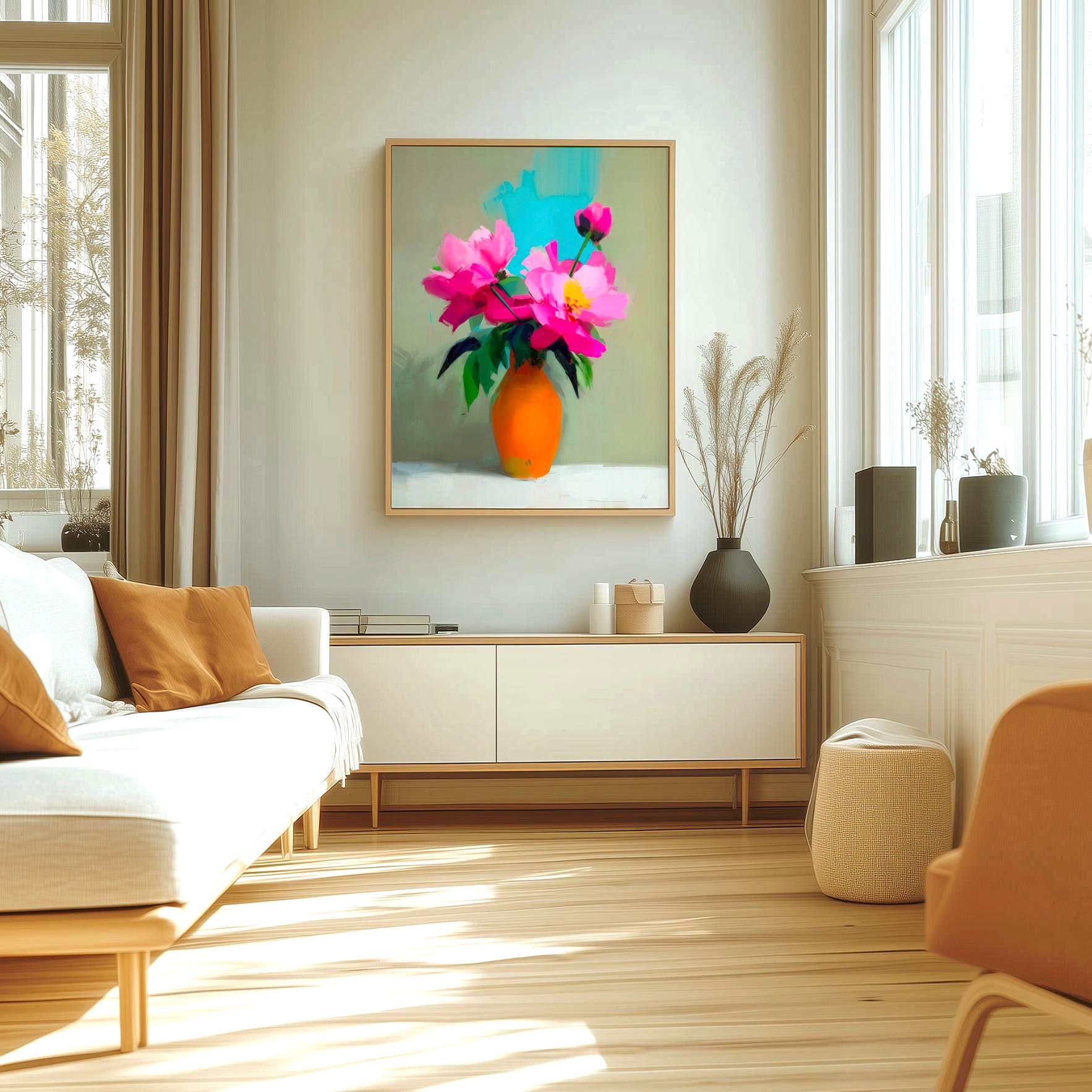 Pink Peony Flower Wall Art Print, Contemporary Floral Still Life ...