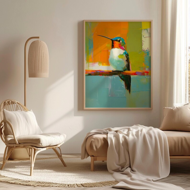 Modern Hummingbird Wall Art - Vibrant Bird Painting With Abstract ...