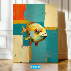 Colorful Fish Wall Art - Abstract Bold Ocean Painting - Modern Coastal Decor - Nautical Animal Print for Beach House Office or Living Room