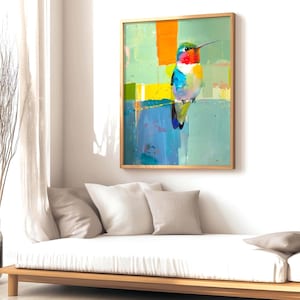 Modern Wall Art Hummingbird Canvas or Poster, Abstract Minimalist ...