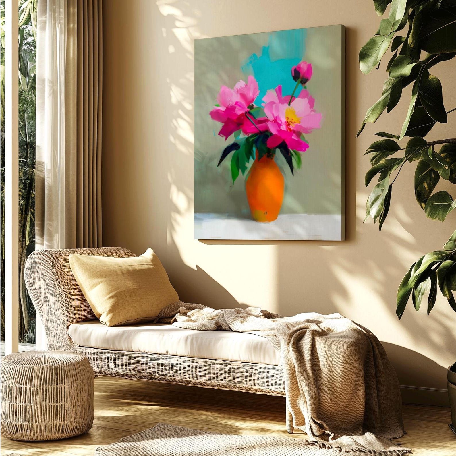 Pink Peony Flower Wall Art Print, Contemporary Floral Still Life ...