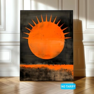 Abstract Sun Wall Art, Modern Geometric Sun Painting, Minimalist Sunset Art Print, Burnt Orange Industrial Home Decor, Bold Contemporary Art