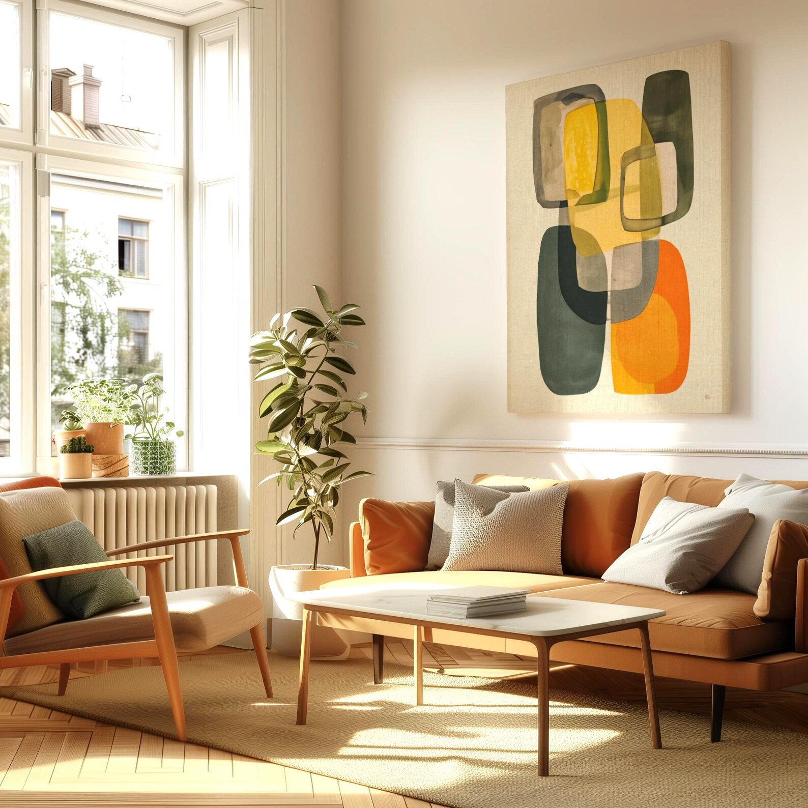 Mid Century Modern Abstract Wall Art Print, Organic Shapes in Earthy ...