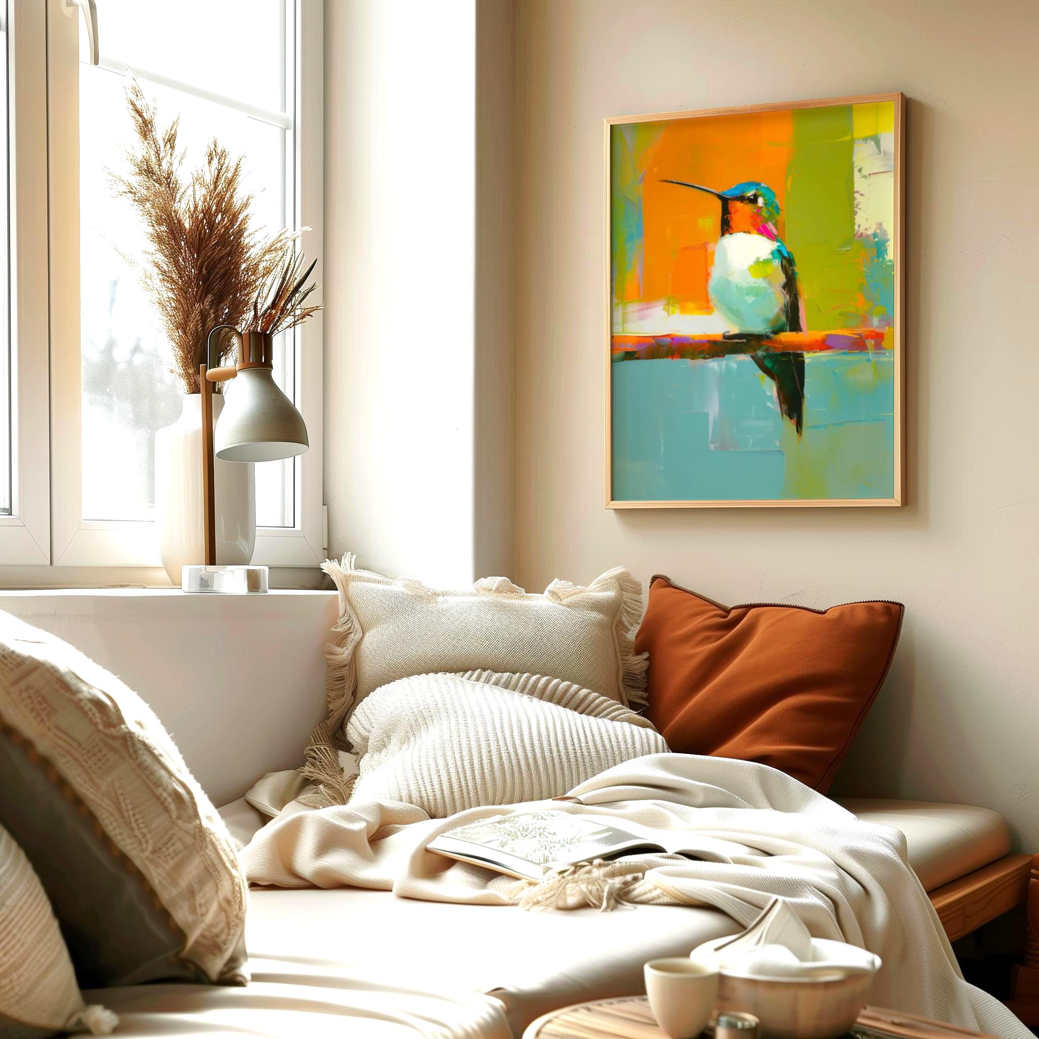 Modern Hummingbird Wall Art - Vibrant Bird Painting With Abstract ...