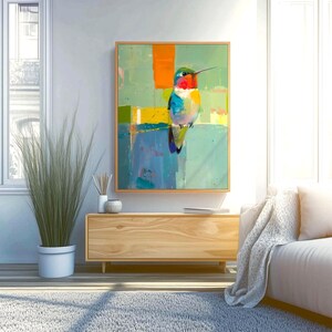 Modern Wall Art Hummingbird Canvas or Poster, Abstract Minimalist ...