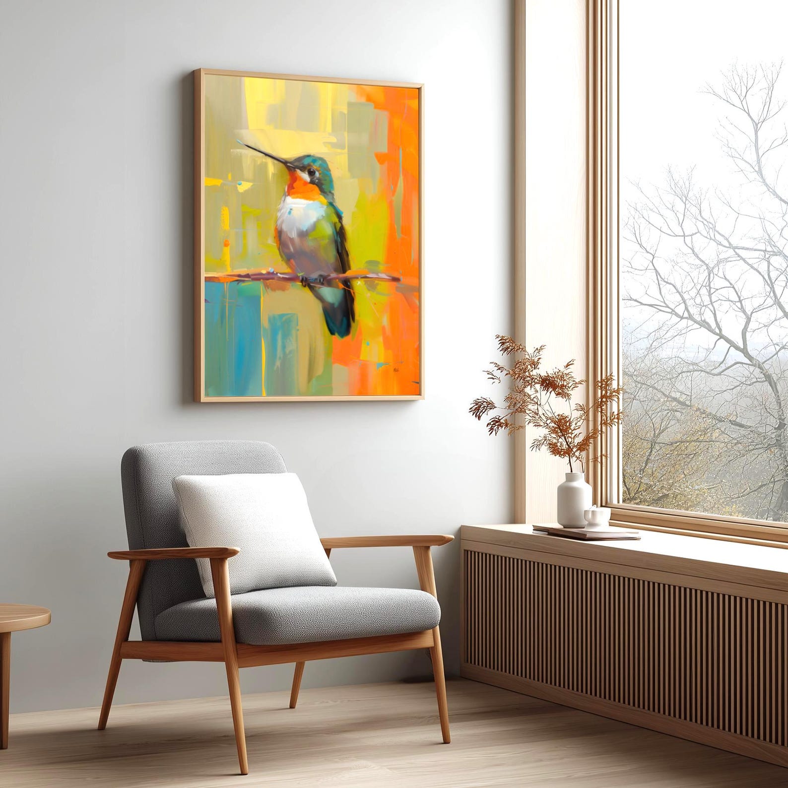 Colorful Hummingbird Still Life Wall Art Print - Modern Abstract Bird ...