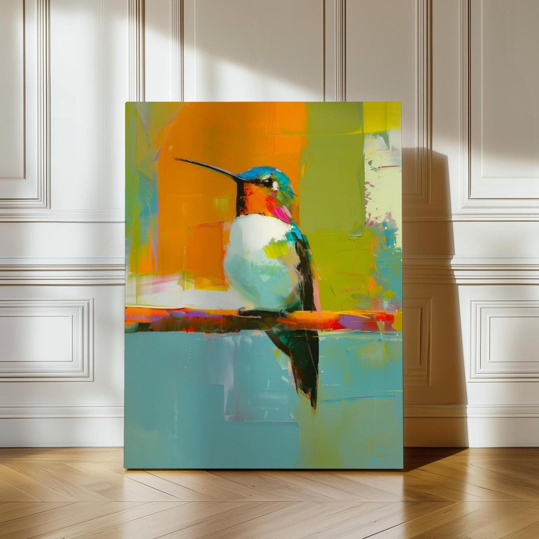 Modern Hummingbird Wall Art Vibrant Bird Painting With Abstract ...