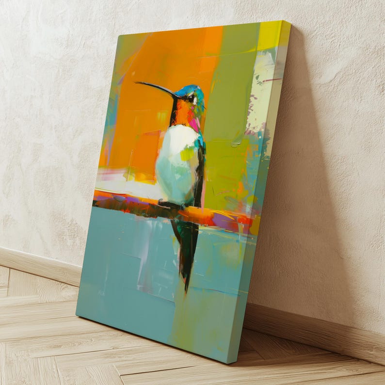 Modern Hummingbird Wall Art - Vibrant Bird Painting With Abstract ...
