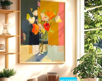 Modern Floral Wall Art still life, Canvas or Poster, Impressionist Abstract Contemporary Art Print, Colorful Housewarming Home Decor Gift.